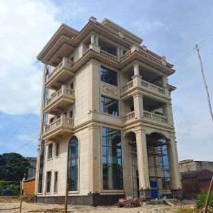 莆田 黄金麻花岗岩石材别墅外墙干挂搭配（雕花栏杆花瓶柱门楼罗马柱）