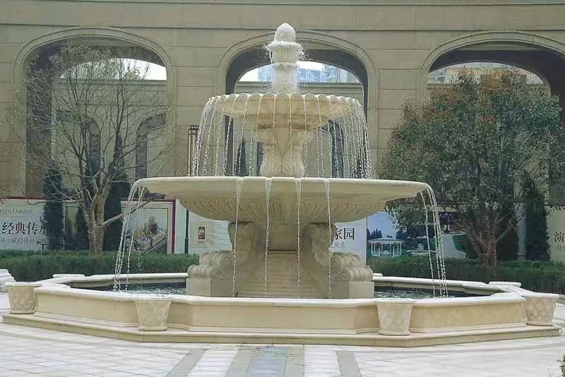 莆田 黄金麻花岗岩异型加工——户外庭院石雕流水喷泉