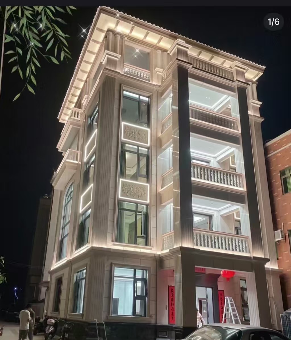 莆田 芝麻白花岗岩别墅外墙夜间效果