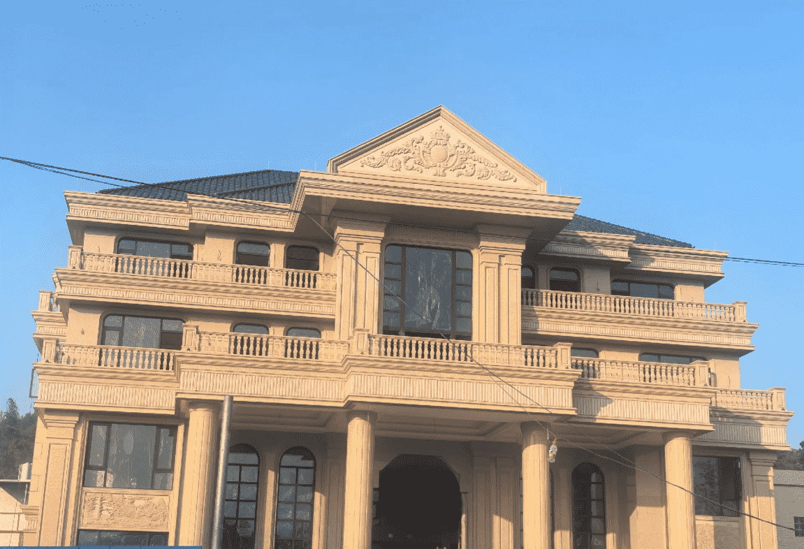 莆田黄金麻别墅外墙干挂石材效果示例