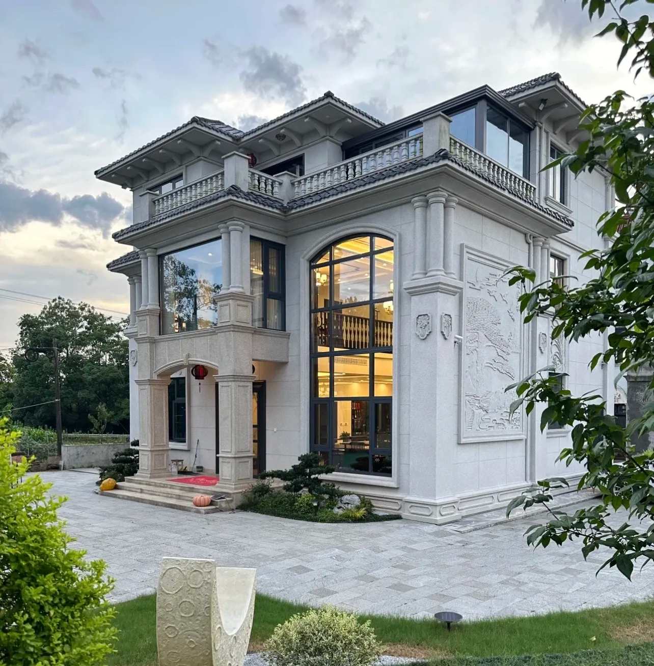 莆田 白麻花岗岩私人别墅干挂石材豪华定制